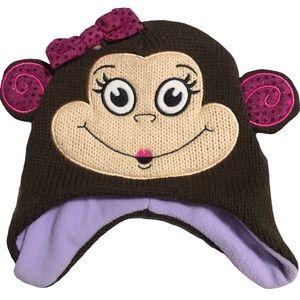 Sock Money Knit Hat Ear Flaps Brown purple Pink sequins